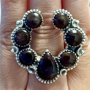 Large Fire Agate Horseshoe Silver Ring